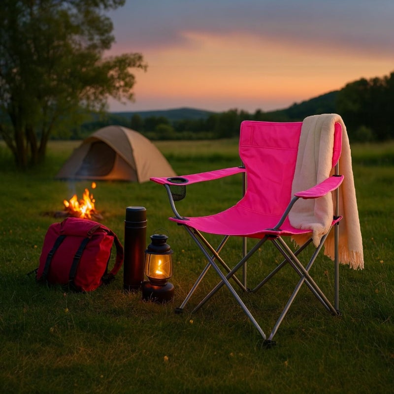 Folding Camping Chair - Foldable Metal Chair with Cup Holder & Carry Bag - Image 3